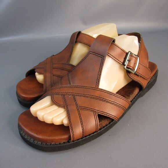 Vintage Kinsman Faux Leather Sandals Men's Size 11 Buckle Strap Open Toe Shoes - Picture 1 of 8